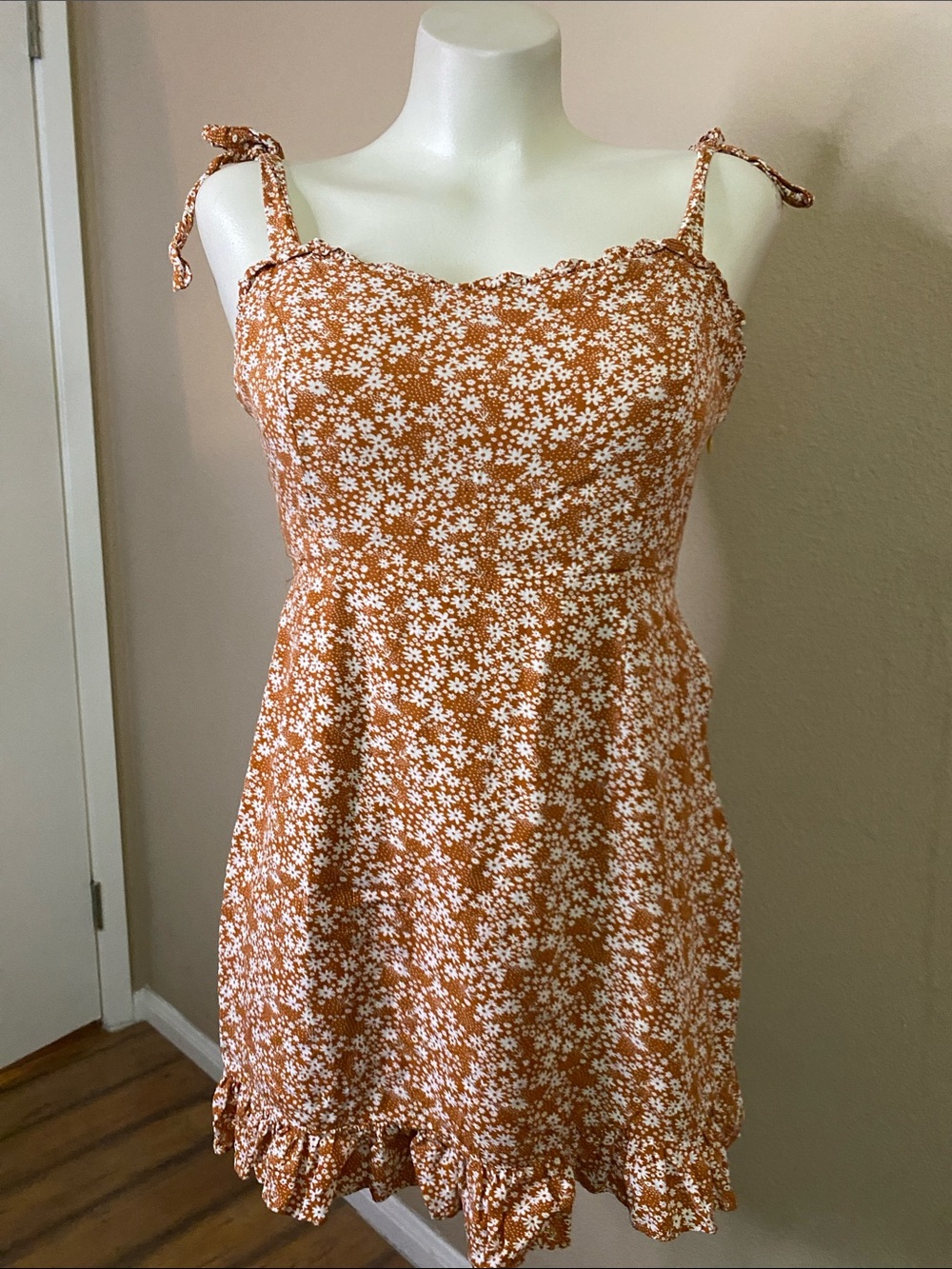 Pink Lily orange white Floral tie shoulder cottage boho hippie sundress S